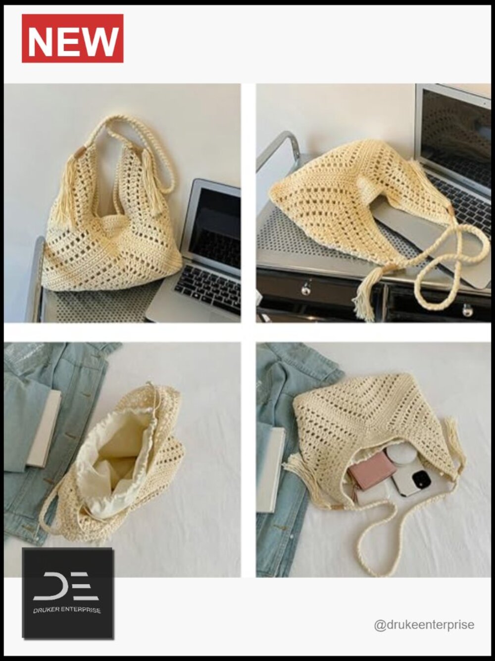 Large Woven Straw Tote Beach Bag Shoulder Handbag Hobo Purse - Picture 5 of 7